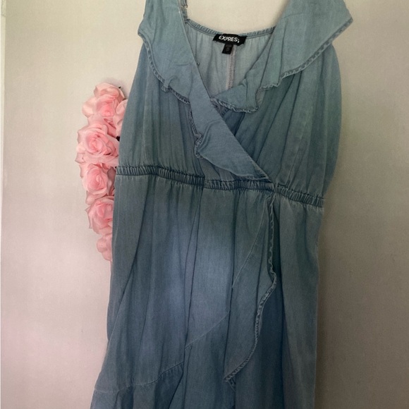 Express Denim Blue Ruffle Dress ♡ - Picture 1 of 8